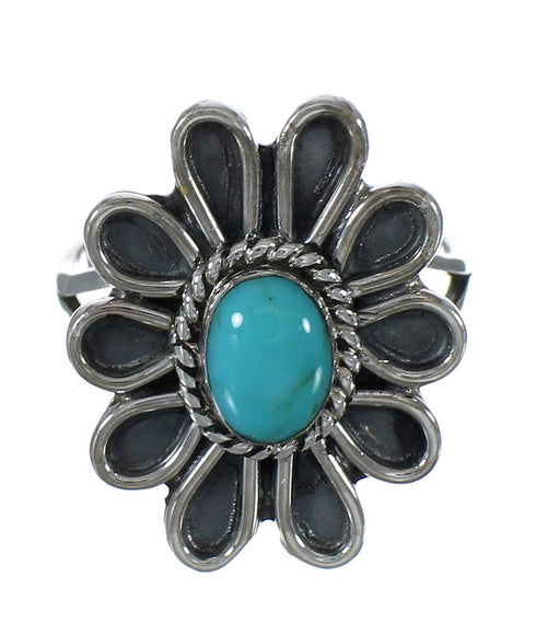 Genuine Sterling Silver And Turquoise Flower Ring Size 4-3/4 YX90439